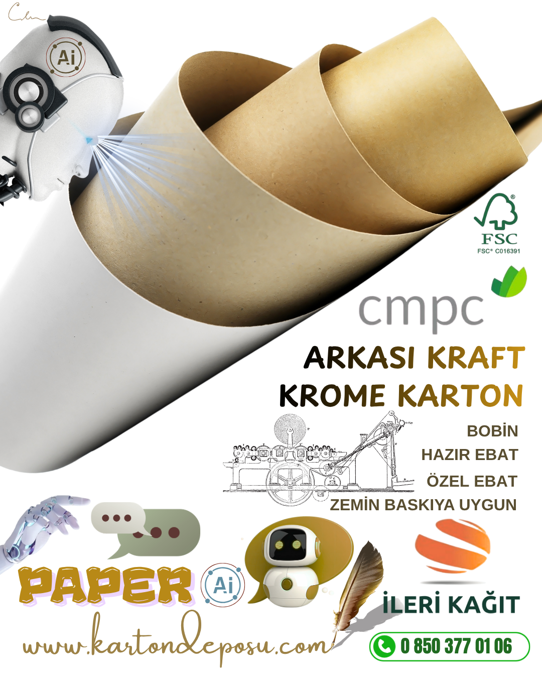 CMPC Arkası Kraft CKB Krome Karton 255 gr